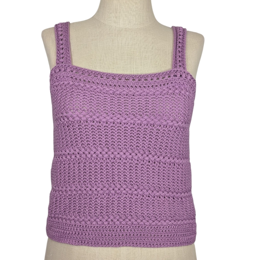 Vince Crochet Knit Tank Top Lavender Minimalist Summer Layering Small